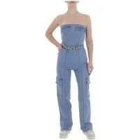 Ital-Design Jumpsuit Taillierter Damen-Jumpsuit mit Gürtel für Frühling (89550875) Used-Look Stretch Langer Jumpsuit in Blau