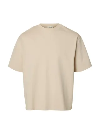 SELECTED MEN - SLMRELAXASPEN 2-PLY SS O-NECK NOOS Oatmeal - Gr. - M