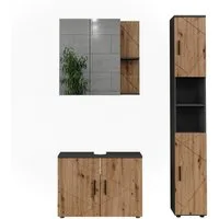 Vicco Badmöbel-Set Irma, Anthrazit/Goldkraft Eiche, 3 Teile, (3-St., 3er Set)