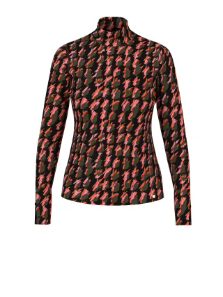 Marc Cain Collections - Shirt mit abstraktem Hahnentrittmuster tigerlily - Gr. - 36