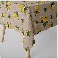 SCHÖNER LEBEN. Tischdecke SCHÖNER LEBEN. Tischdecke Halbpanama Zitronen natur grün gelb, handmade