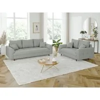 S-Style Möbel Polstergarnitur 3+2 Zara mit Braun Holzfüßen im skandinavischen Stil aus Cord-Stoff, (1x 2-Sitzer-Sofa, 1x 3-Sitzer-Sofa), mit Wellenfederung