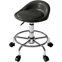 MC Star Drehhocker Rollhocker höhenverstellbar mit Rückenlehne 59-75 cm (Arbeitshocker 360° drehbar Hocker Bürohocker für Büro Salon Massage Spa Schwarz)