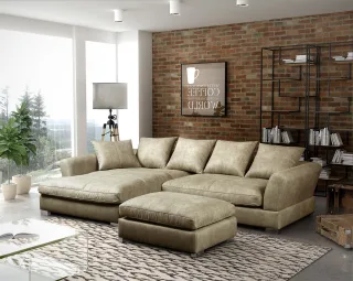 Couchgarnitur TIZIAN diverse Stoff und Farbvarianten/ Links+Hocker