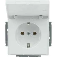 Steckdosen-Einsatz mit Klappdeckel, Schutzkontaktsteckdose CEE 7/3, 16 Ampere, 250 Volt weiß (glänzend), Retail