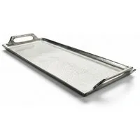 Meinposten Dekotablett Dekoteller Dekoschale Kerzentablett Metall silber Griffe 47x20 cm (1 St), aus Aluminium