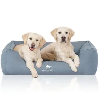 Knuffelwuff Orthopädisches Wasserabweisendes Hundebett Leon aus Velours mit Handwebcharakter hellblau XL