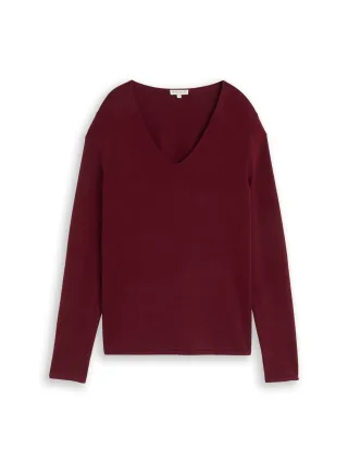 Tom Tailor - Strickpullover mit V-Ausschnitt Preppy Plum - Gr. - XXL