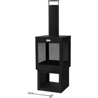 ML-DESIGN Feuerstelle Gartenkamin mit Schornstein Stahl Outdoor Terrassenofen mit Schürhaken, 128x40cm Schwarz abnehmbarem Dach Holzablage Terrassenkamin Feuerkorb