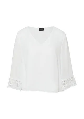 s.Oliver BLACK LABEL - Elegante Bluse mit V-Ausschnitt und Spitzen-Details weiß - Gr. - 36