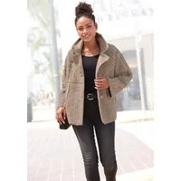 LASCANA Fellimitatjacke mit Lederimitat-Einsätzen und Knopfleiste, Teddyjacke Sherpa-Jacke aus Teddyplüsch mit Taschen, Übergangsjacke, Oversize