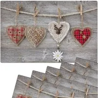 matches21 HOME & HOBBY Platzset Abwaschbare Tischsets 6er Set Landhaus-Stil Herzen & Holz, (6-St), Platzsets als Tisch-Untersetzer und Tisch-Deko für Esstisch Teller