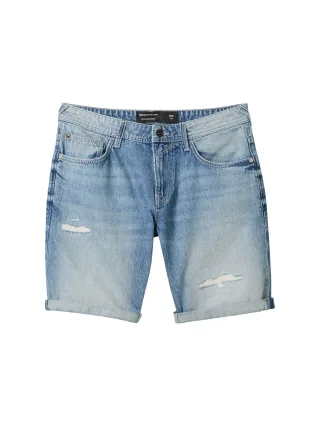 Denim Tom Tailor - Regular Shorts mit recycelter Baumwolle destroyed light stone blue denim - Gr. - S