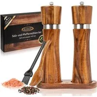ECENCE Salz-/Pfeffermühle Holz 2er Set aus Akazienholz - Gewürzmühle mit Keramikmahlwerk