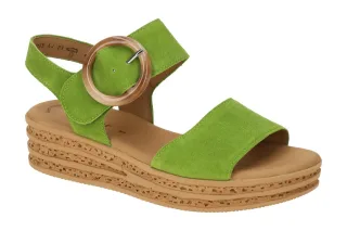 Gabor Damen Sandalette 64.550 - Granny Green Keilabsatz Plateau Klettverschluss