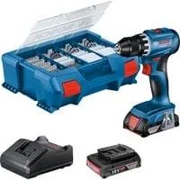 Akku-Bohrschrauber GSR 18V-45 Professional, 18Volt blau/schwarz, 2x Li-Ionen Akku 2,0Ah, 82-teiliges Zubehör-Set, in L-Case
