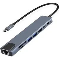 TradeNation Laptop-Dockingstation USB-C Hub 8-IN-1 Adapter HDMI USB 3.0 LAN Ethernet SD Kartenleser, (USB C Adapter, 1 St., USB C Dockingstation), 4K RJ45 Micro