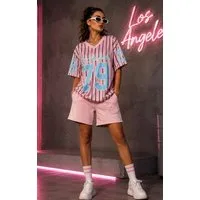 Worldclassca T-Shirt & Shorts Worldclassca 2tlg Oversize SET Shirt + Shorts Jogginganzug Los Angeles Neue Kollektion - Stilvolle und gemütliche Streetwear Mode für Damen