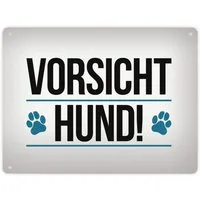 speecheese Metallschild Metallschild XL mit Spruch: Vorsicht Hund! Schild Blechschild