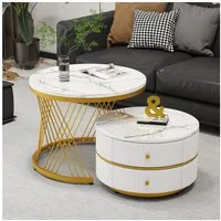 MODFU Couchtisch Couchtisch-Set in Nestform (Sofatisch, Wohnzimmertisch, 2-St., 60*60*46cm & 50*50*30.8cm), mit 2 Schubladen, hochglänzender Marmoroptik