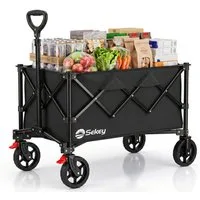 Sekey Bollerwagen Bollerwagen Faltbar Handwagen Belastbar bis 150kg Transportwagen, Zusammenfaltbar aus 4 Richtungen, mit verstellbarem Handgriff
