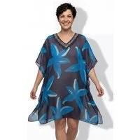Ulla Popken Jerseykleid Tunika Blüten verzierter V-Ausschnitt Halbarm