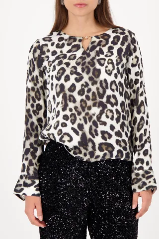 monari - Bluse mit Schmuckdetail schwarz gemustert - Gr. - 34