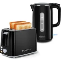 Aigostar Frühstücks-Set Doppelwandiger Wasserkocher aus Edelstahl 1,7L/ 2-Scheiben Toaster, 4 Minuten Schnell auf 100°C, BPA Frei, automatic pop-up