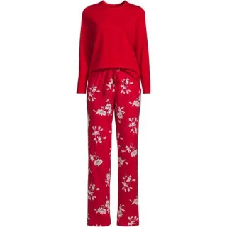 Gemustertes Pyjama-Set aus Baumwoll-Jersey für Damen in Plus-Größe, Damen, size: plus, Rot, Elasthan/Baumwoll-Mischung, by Lands' End