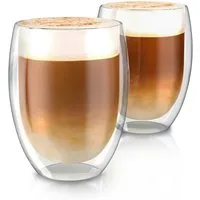Arendo Gläser-Set doppelwandige Thermogläser, 350 ml Kaffeetasse, Trinkglas ohne Henkel, 2-tlg., Glas, für Latte Macchiato, Cappuccino, Tee, hitzebeständig spülmaschinenfest