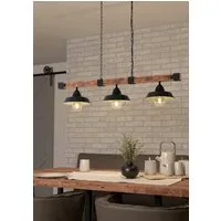 EGLO Hängeleuchte OLDBURY Hängelampe, Stahl und Holz, E27, IP20, Esszimmerlampe, Lampe, ohne Leuchtmittel, Pendellampe, Vintage, L118 x B26 x 110cm, schwarz, braun,  3X60W exkl.