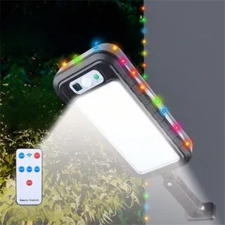 LED Motion Sensor Solar Wall Light with 15M LED String Lights Remote Control Outdoor LED Security Lamp Waterproof Garden