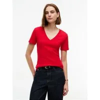 Tommy Hilfiger T-Shirt SLIM CODY V-NECK SHORT SLEEVE aus Baumwolle, Logostickerei, gestreift