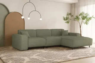 Ecksofa Designersofa GLORIA in Stoff Artico Grün Ottomane Rechts