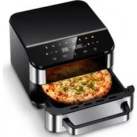 oyajia Heißluftfritteuse 2in1 Pizzaöfen & Airfryer, Pizzaprogramme, 8 Garprogramme, optimale Wärmeverteilung, extra breite Form, mit Sichtfenster, 4L, 2800,00 W, 10 Zoll Steinplatte, Temperatur 40–230°C Timer 1–60 Min, Fettwanne