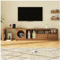 Flieks Lowboard mit drehbarer Tisch und Glas-Schiebetüren (180(80)×40×50 cm, 2 St), Fernsehschrank TV-Schrank mit Katzenruheraum Holzoptik Nussbaumfarbe