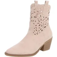 Ital-Design Elegante Stiefeletten mit Ausschnitt für Damen in Alltag und Freizeit Sommerboots (91117109) Blockabsatz Stiefeletten in Beige