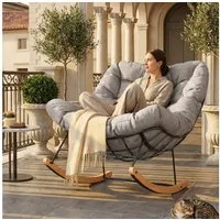 FLEXISPOT Schaukelsessel Komfortabler Loungesessel, Gartenliege mit Kopfkissen (mit sanfter Schaukelfunktion, Kopfkissen & stabilem Metallrahmen), ideal für Balkon, Terrasse, Garten & Wohnzimmer