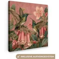 OneMillionCanvasses® Leinwandbild Kolibris - Blumen - Grün - Rosa, Fotodruck (1 St), Wandbild, Deko Schlafzimmer Wohnzimmer Flur 20x20 cm