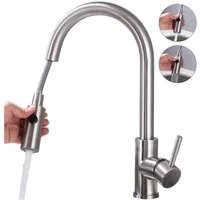 HOMELODY Spültischarmatur Küchenarmatur mit 2 Strahlarten Wasserhahn Küche ausziehbar Hochdruck Küchenarmatur 360° Drehbar,Edelstahl Hochdruck, Gebürstet