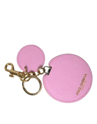Dolce & Gabbana Pink Kalbleder Schlüsselanhänger mit Gold-Metall-Logo-Druck