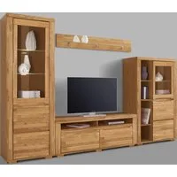 OTTO home Wohnwand Denis: 4‑teilig, Griffmulden, Lowboard mit Kabelführung, viel Stauraum, (Set, 4-St), Breite: 295cm, 1 Vitrine,1 Stauraumvitrine,1 Lowboard und 1 Wandregal