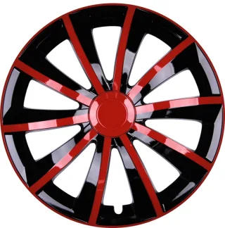 4x PREMIUM DESIGN Radkappen Radzierblenden Set Gral 14 ZOLL in Rot / Schwarz