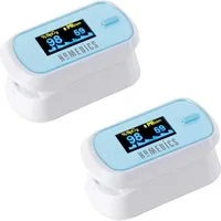 HOMEDICS Pulsoximeter 2x Pulsoxymeter Finger Puls Messgerät Sauerstoff Blut SpO2, Inklusive Trageschlaufe und Batterien