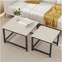 HawthyHome Couchtisch 2er-Set quadratischer Wohnzimmertisch aus Holz mit Metallgestell (2-St), moderner Beistelltisch für Wohnzimmer und Schlafzimmer, platzsparend