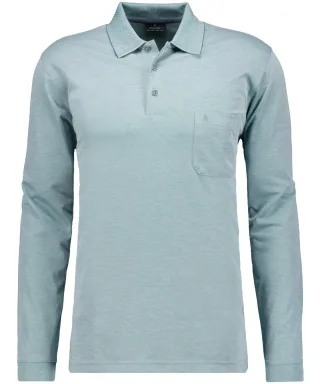 RAGMAN - Softknit-Polo mit Brusttasche, Langarm Salbei - Gr. - M