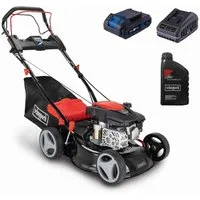 Scheppach Benzinrasenmäher RM420AE, 42 cm Schnittbreite, (Set), 150 cm³, 3,5 PS Motorleistung, inkl. Akku u. Ladegerät + 0,6 L Motoröl