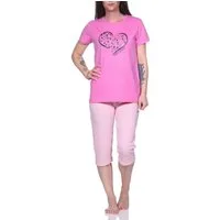 Normann Pyjama Damen Capri Schlafanzug, 3/4-Capri-Pyjama mit süßem Herzchen-Muster