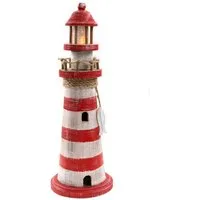 ELLUG LED-Dekofigur Leuchtturm aus Holz mit Timer-Funktion & LED H: 35cm