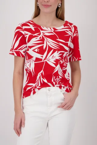 monari - T-Shirt mit Blättermuster coral red gemustert - Gr. - 42